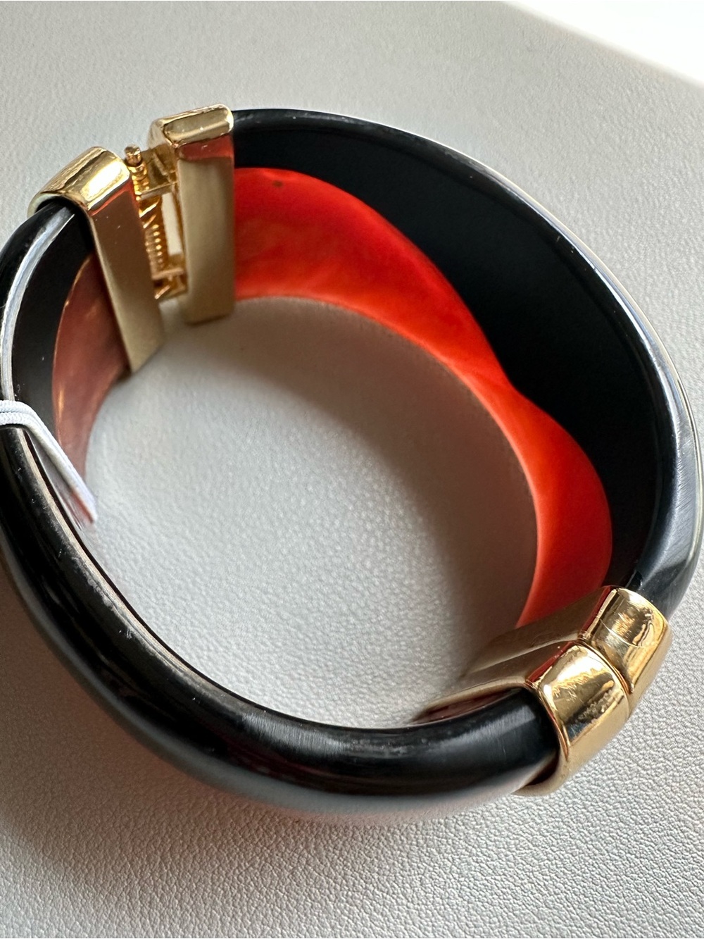 Piper - Black and Amber Resin Hinged Bangle Bracelet - Picture 5 of 5